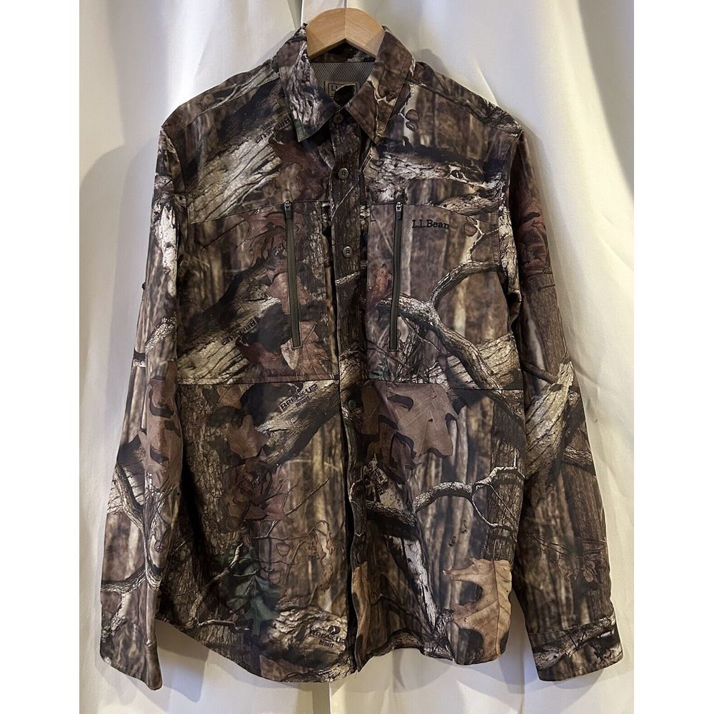 L.L. Bean Mossy Oak Camouflage Long Sleeve Hunting Shirt Medium